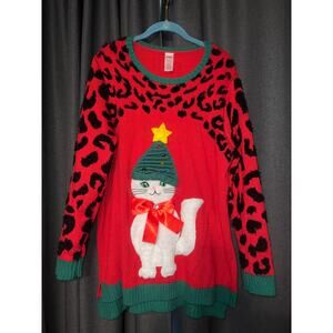 Ugly Christmas Sweater Xmas Size 1X Cat